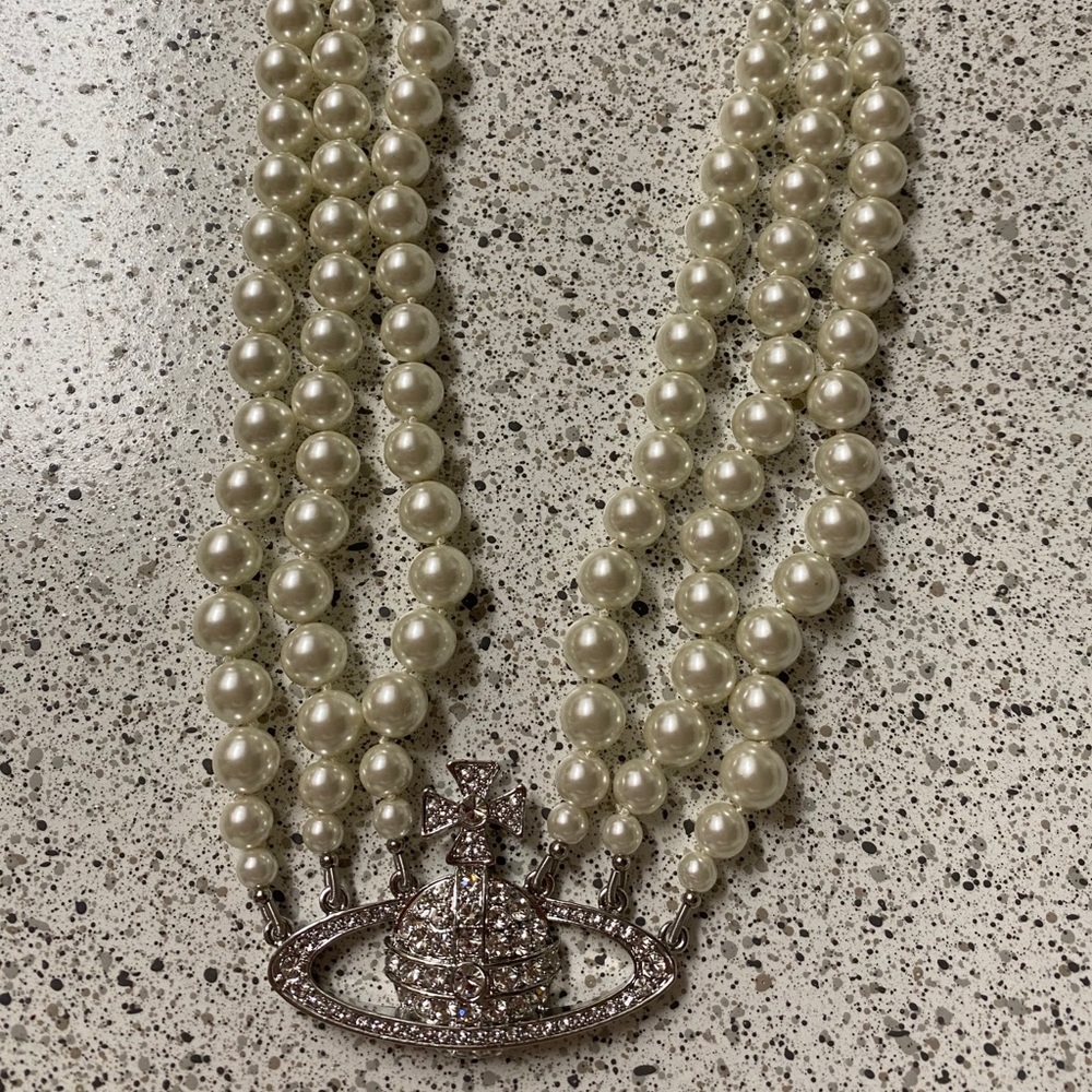 Vivienne Westwood Silver Triple Pearl Necklace